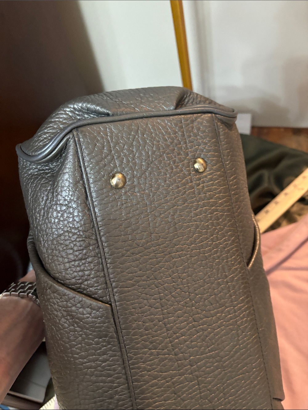 MCM Authentic Muchen Metallic Pewter Pebbled Leather Satchel Shoulder bag - Picture 7 of 11